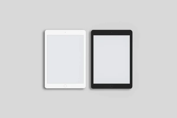 逼真的平板电脑电脑与空白屏幕上柔软的灰色背景 — 图库照片