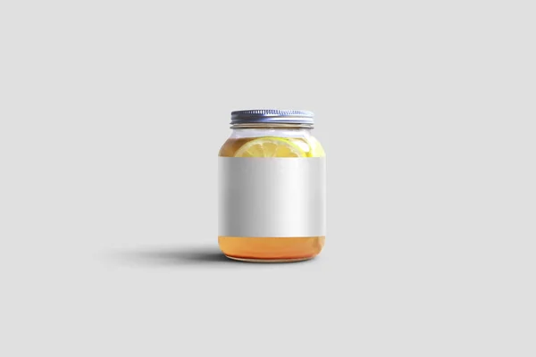 Mason Jar Segelas Teh Dengan Lemon Terisolasi Pada Abu Abu — Stok Foto