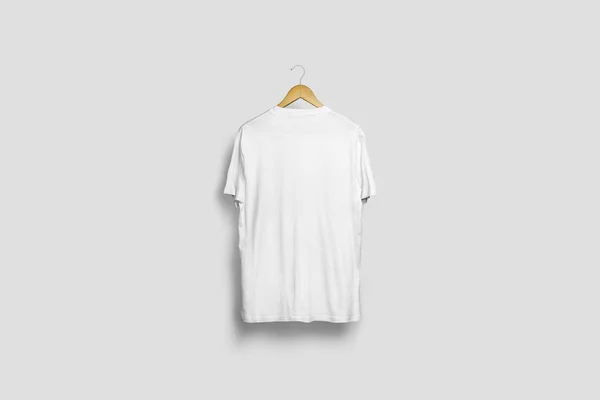 Blank Mjuk Grå Shirt Mock Hängande Vit Vägg Baksidan Redo — Stockfoto