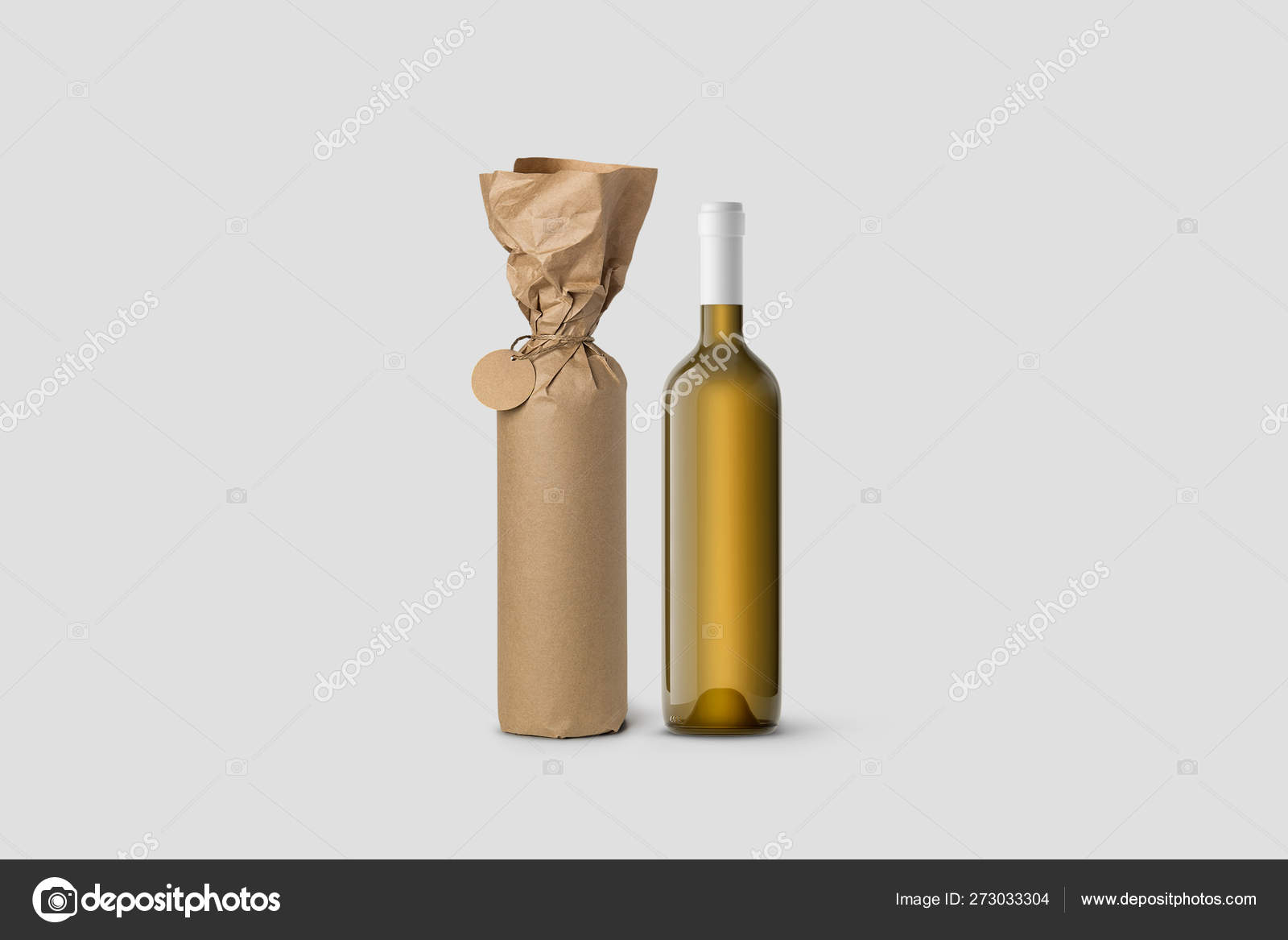Download Wine Bottle Wrapped Paper Label White Background Realistic Photo Mock Stock Photo C Sabirio Mail Ru 273033304 Yellowimages Mockups