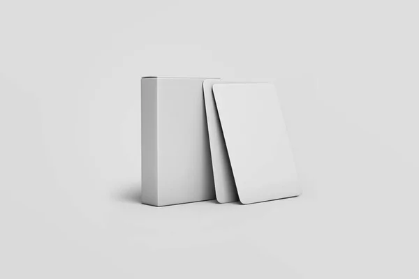 Playing Card Box Blank White Cards Mock Light Grey Background — Stock Photo, Image