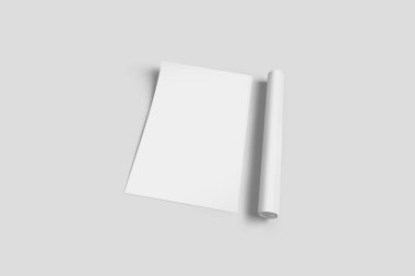 Boş Kağıt Broşür Yumuşak gölgeler ve vurgular ile yumuşak gri arka plan üzerinde mock. Z-fold broşür veya el ilanı.3d render.