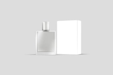 Parfüm şişesi ile ambalaj kutusu alay kadar. 3D render. Tasarımlarınız için hazır şablon kadar alay.