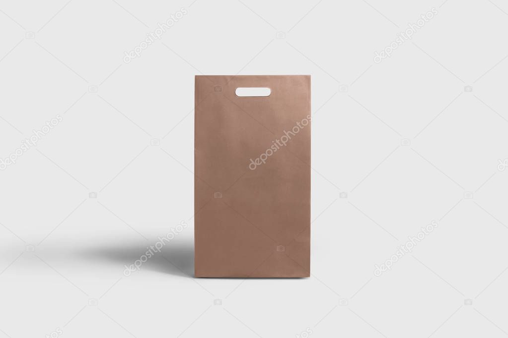 Brown paper Shopping Bags Mock-up isolated on soft gray background.3D rendering.