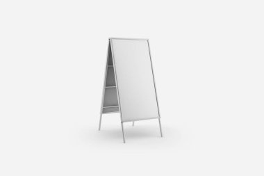 Boş beyaz yumuşak gri arka plan üzerinde ahşap açık reklam Mock-up Stand izole. Sokak Tabela Pano kadar sahte. 3D render