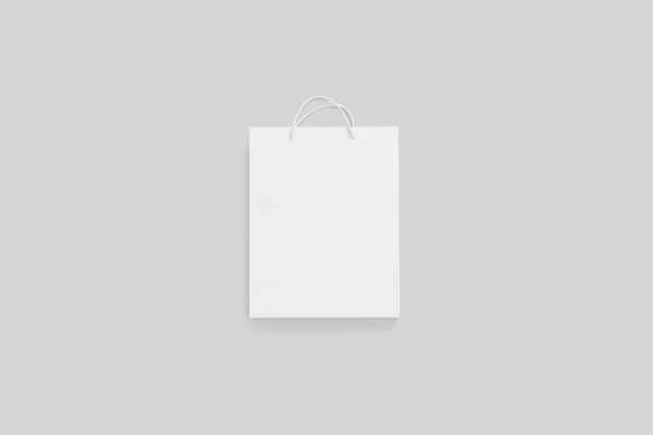Witte Papieren Zak Mock Geïsoleerd Licht Grijze Achtergrond Realistische Foto — Stockfoto