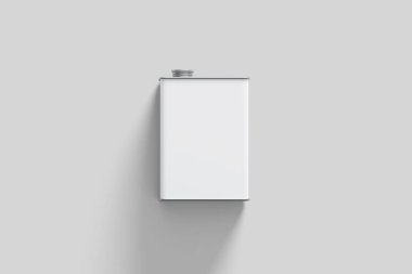 Zeytinyağı Tin Can paketi Yumuşak gri arka plan üzerinde izole kadar Mock. Yağ olabilir. Gerçekçi photo.3d render