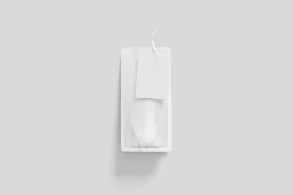 Blank Foil Food Emballage Maquette Avec Étiquette Isolée Sur Fond — Photo