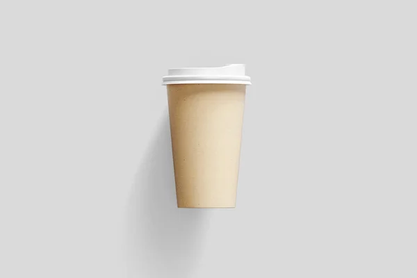 Takeaway Caffè Tazza Carta Con Etichetta Finta Isolata Fondo Grigio — Foto Stock