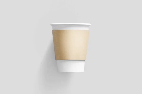 Takeaway Caffè Tazza Carta Con Etichetta Finta Isolata Fondo Grigio — Foto Stock