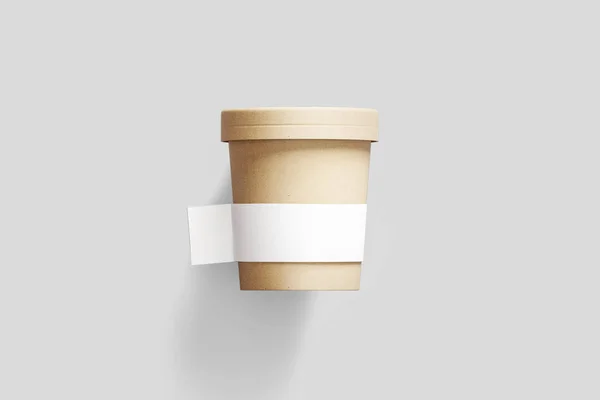 Kaffee Oder Teepapierbecher Zum Mitnehmen Mit Etikettenattrappe Isoliert Auf Hellgrauem — Stockfoto