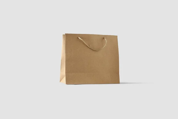 Brown Paper Bag Mock Upp Isolerade Ljusgrå Bakgrund Realistisk Foto — Stockfoto