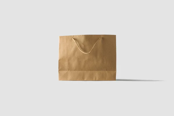 Brown Paper Bag Mock Upp Isolerade Ljusgrå Bakgrund Realistisk Foto — Stockfoto