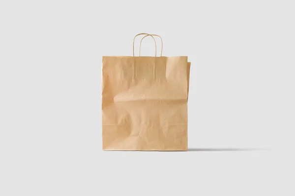 Brown Paper Bag Mock Upp Isolerade Ljusgrå Bakgrund Realistisk Foto — Stockfoto