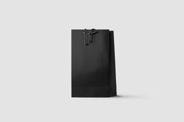 Bolsa Papel Negro Mock Aislado Sobre Fondo Gris Claro Realista — Foto de Stock