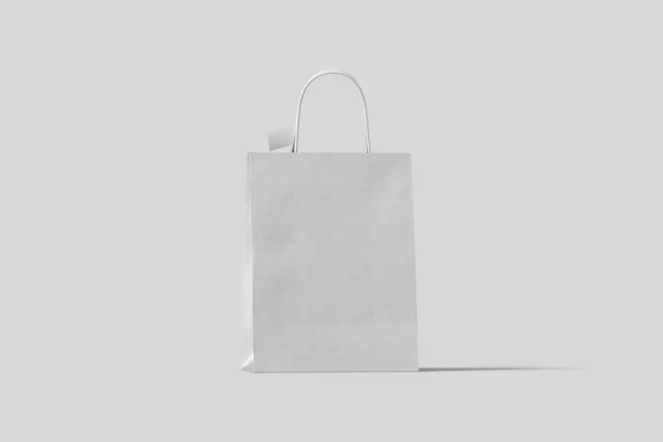 ホワイトペーパーバッグモックアップは 薄い灰色の背景に隔離されています リアルなPhoto 3Dレンダリング ショッピングバッグ — ストック写真