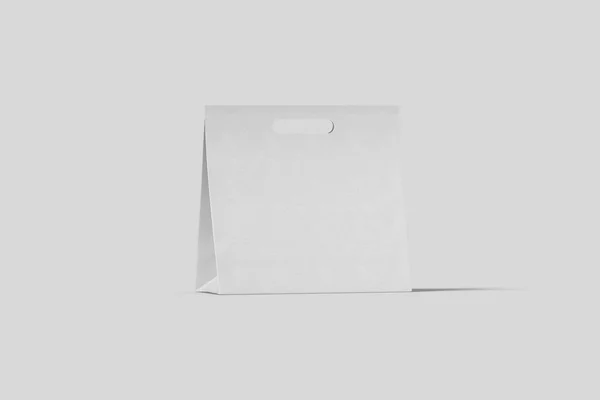 Bílá Papírová Taška Vysmívá Světle Šedém Pozadí Realistická Fotka Prostorové — Stock fotografie