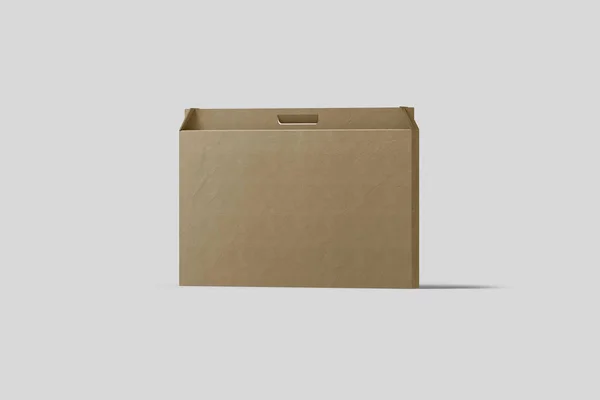 Craft Brown Paper Bag Mock Upp Isolerade Ljusgrå Bakgrund Realistisk — Stockfoto