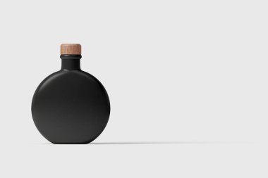 Cam veya Seramik Şişe Yeni tasarım için ahşap kapak a ile mock up. Beyaz Boş Bira Şişesi. 3d render.