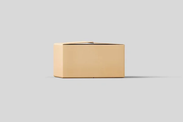 Realistická Hnědá Prázdná Kartonová Krabice Izolovaná Světle Šedém Pozadí Připraveno — Stock fotografie