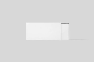 Gerçekçi Paket Karton Sürgülü çekmece Kutu Açık gri arka plan.3d render üzerinde şerit çekme ile mock. Üst te. Yüksek çözünürlük