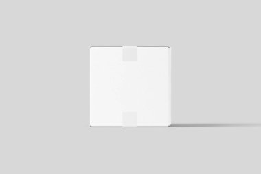 Gerçekçi Beyaz Boş Karton Kutu Açık gri arka plan üzerinde izole kadar mock. Tasarım ve marka.3d render için hazır. Yüksek çözünürlük. Etiketli kutu