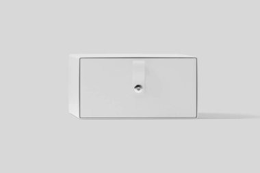 Gerçekçi Paket Karton Sürgülü çekmece Kutu Açık gri arka plan.3d render üzerinde şerit çekme ile mock. Üst te. Yüksek çözünürlük