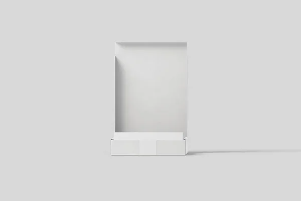 Ρεαλιστικό Ανοιγμένο Λευκό Κενό Κουτί Χαρτονιού Είναι Απομονωμένο Ανοιχτό Γκρι — Φωτογραφία Αρχείου
