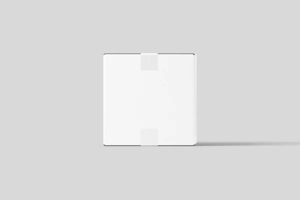 Ρεαλιστικό Λευκό Κενό Κουτί Χαρτονιού Είναι Απομονωμένο Ανοιχτό Γκρι Φόντο — Φωτογραφία Αρχείου