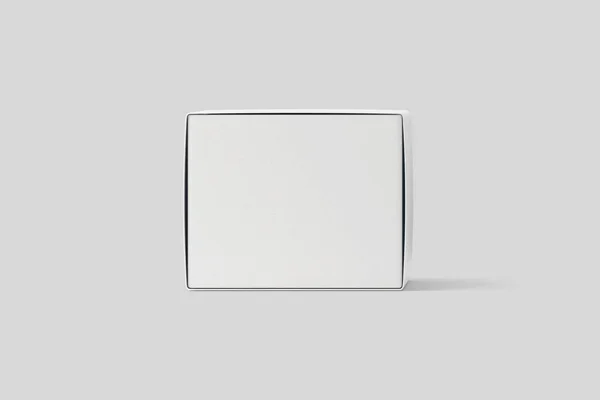 逼真的白色空白纸板箱模拟在浅灰色背景上隔离起来 准备好设计和品牌化 高分辨率 带标签的框 — 图库照片