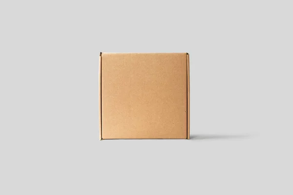 Titlerealistic Craft Brown Blank Cardboard Box Mock Isolated Light Gray — стоковое фото