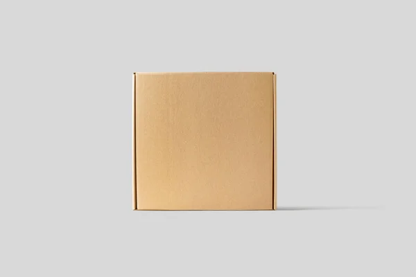 Titlerealistic Craft Brown Blank Cardboard Box Mock Isolated Light Gray — Stock Photo, Image