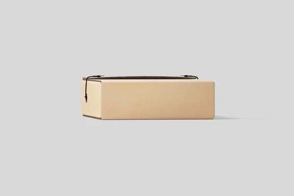 Titolorealistico Mestiere Marrone Blank Cardboard Box Finto Isolato Sfondo Grigio — Foto Stock