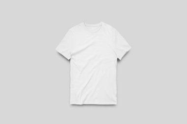 Boş beyaz T-shirt Mock-up yumuşak gri arka plan, ön görünüm üzerinde. Tasarımınızı değiştirmek hazır. Yüksek çözünürlüklü fotoğraf.