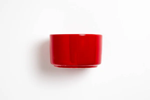 Ceramiczny Okrągły Pojemnik Żywność Makieta Izolowana Białym Tle Czerwona Miska — Zdjęcie stockowe