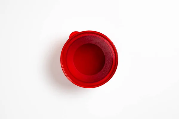 Κεραμικό Στρογγυλό Δοχείο Τροφίμων Mock Απομονωμένο Λευκό Φόντο Κόκκινο Βαθύ — Φωτογραφία Αρχείου
