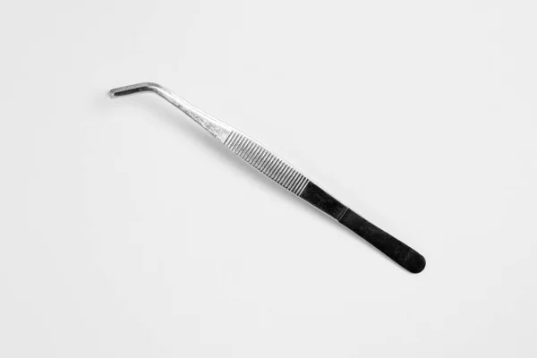 Steel Bent Tip Tweezers Isolated White Background Medical Surgical Tweezers — Stock Photo, Image