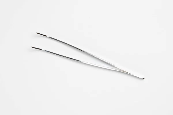 Steel Bent Tip Tweezers Isolated White Background Medical Surgical Tweezers — Stock Photo, Image