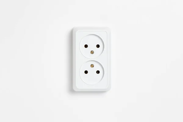 White Double Socket White Background Electric Plug European High Voltage — Stock Photo, Image