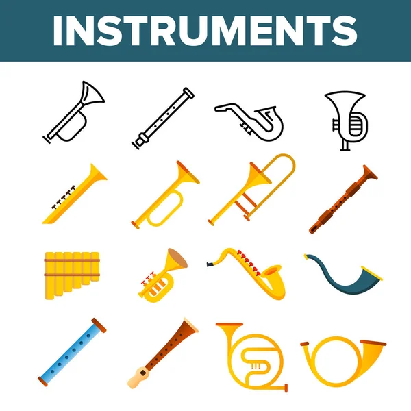 Instrumentos musicales de viento Conjunto de iconos de color vectorial — Vector de stock