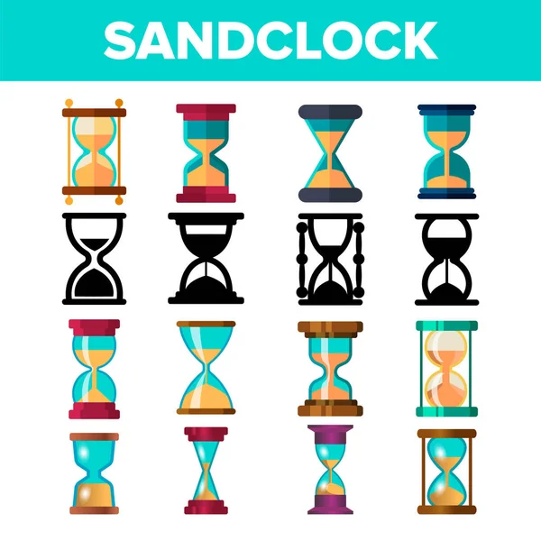 Sandclock Icon Set Vector. Símbolo do temporizador. Intervalo Sandclock Ícones sinal. Pictograma de Ampulheta de Alarme. Linha, ilustração plana — Vetor de Stock