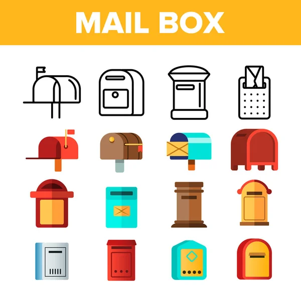 Caja de correo, conjunto de iconos vectoriales lineales y planos — Vector de stock