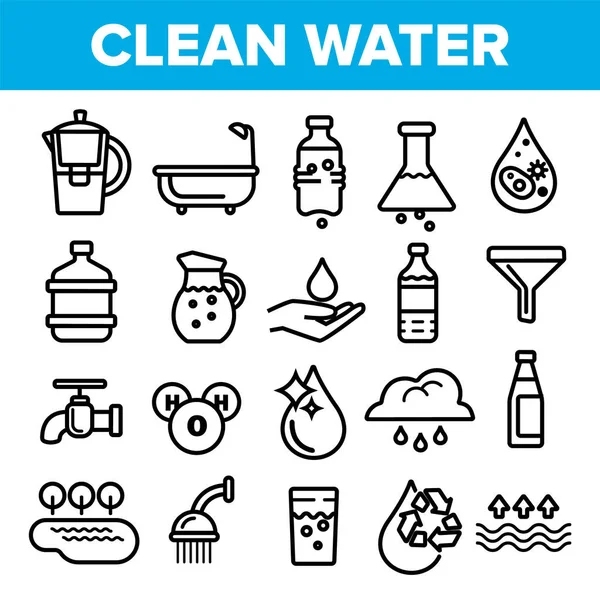 Schoon water lijn icon set vector. Natuur verzorging. Laat vers schoon water vallen. Drink Eco-icoon. Dunne omtrek Web illustratie — Stockvector