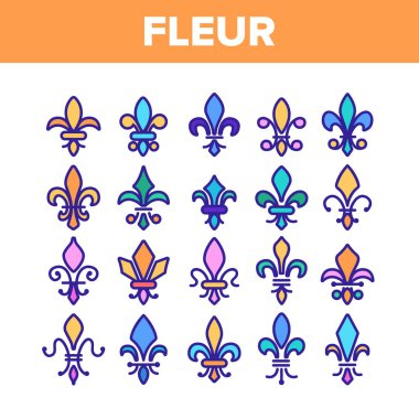 Fleur De Lys, Royalty Lineer Vektör Simgeleri Seti