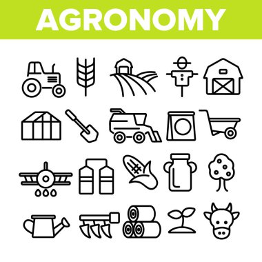 Agronomy Sanayi Vektör İnce Çizgi Simgeler Seti