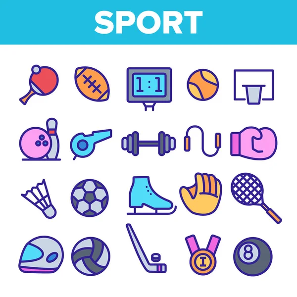 Sports Games Equipment Linear Vector Icons Set — Stock Vector