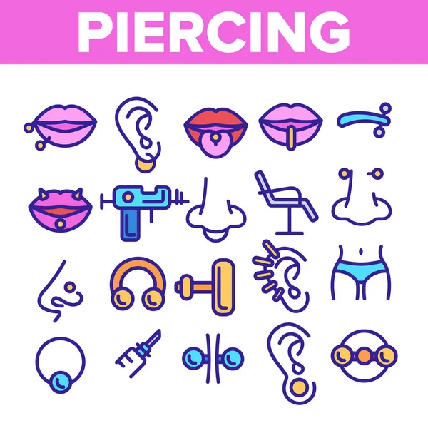 Piercing Salon Theme linjär vektor ikoner set — Stock vektor