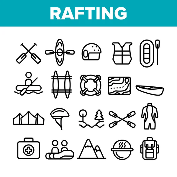 Rafting-Reise, Sport lineare Vektor-Symbole gesetzt — Stockvektor