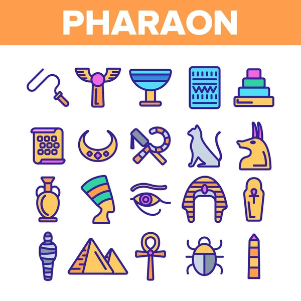 Pharaoh, Egypt King Vector Thin Line Icons Set — Stock Vector