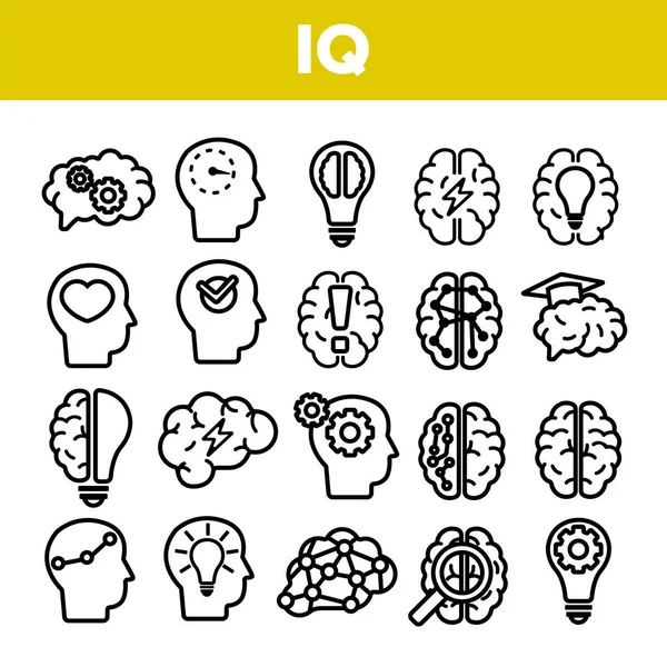 IQ, intelekt liniowy ikony wektor zestaw cienki piktogram — Wektor stockowy